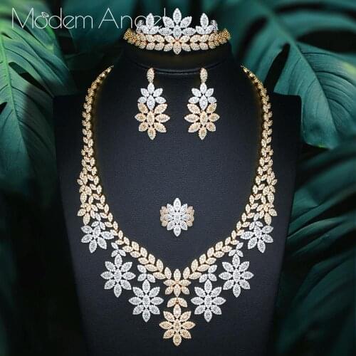 ModemAngel High Quality White Cubic Zircon Pendant Jewelry Sets Gold-Color Female Jewelry Engagement Gifts