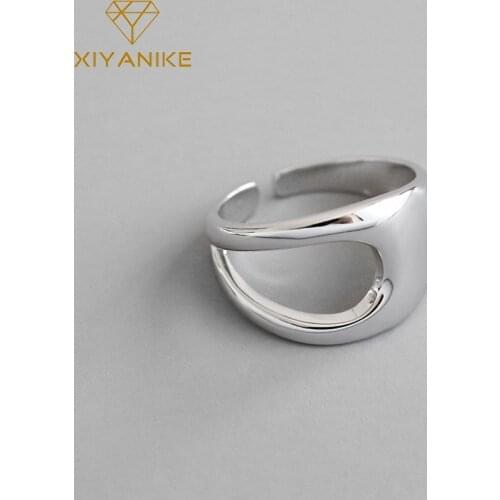 XIYANIKE 925 Sterling Silver Fashion Simple Hollow Glossy Rings for Women Wedding Couple Minimalist Geometric Party Jewelry Gift