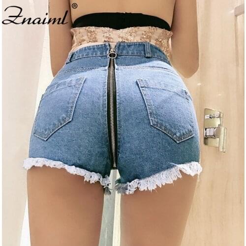 Znaiml Fashion Hip Zipper Ripped Button Summer Sexy Shorts Women Jeans Mini Denim Booty Shorts Ladies Club Super Short Feminino