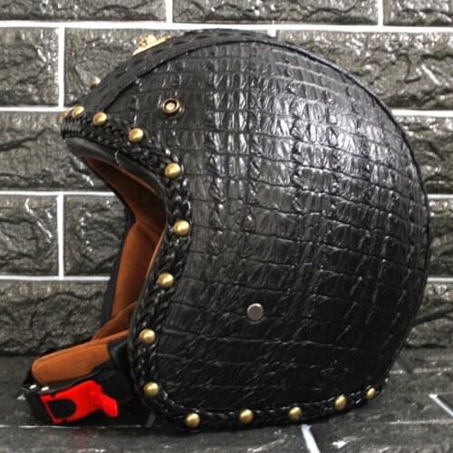 2018 New Synthetic Leather Motorcycle Helmet Retro Vintage Cruiser Chopper Scooter Cafe Racer Moto Helmet 3/4 Open Face Helme