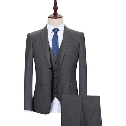 Dark Gray Business Men Suits Slim Fit 3 Piece Classic Fit Wedding Groom Tuxedo Male Fashion Clothes Set Jacket with Pant Vest