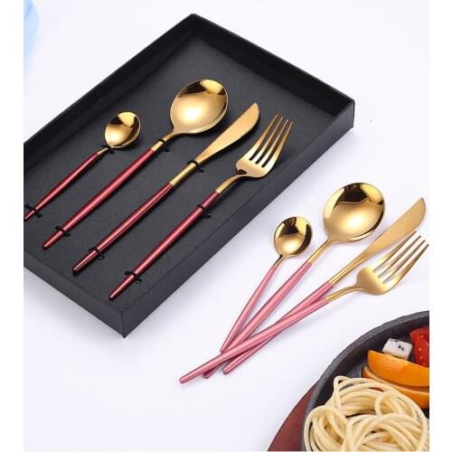 Gold Cutlery Sets Stainless Steel Cutlery Set Green Gold Dinnerware Spoon and Fork Set Fruit Forks Knives Spoons