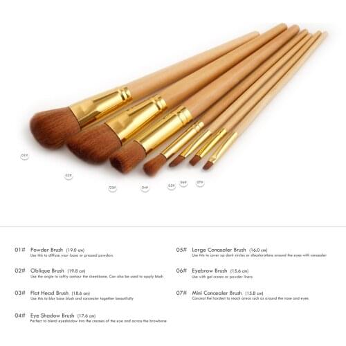 Newest Wood Golden 7pcs/sets Makeup Brushs Gel Makeup Brush Foundation Professional Cosmetics Tools Kit Make up Brushes Tools