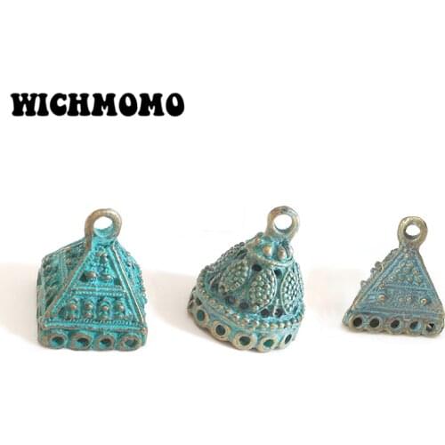 New 5pcs 20MM Retro Patina Plated Zinc Alloy Green Bell Shape BeadsTassels End Cap Charms Pendants for DIY Jewelry Accessories