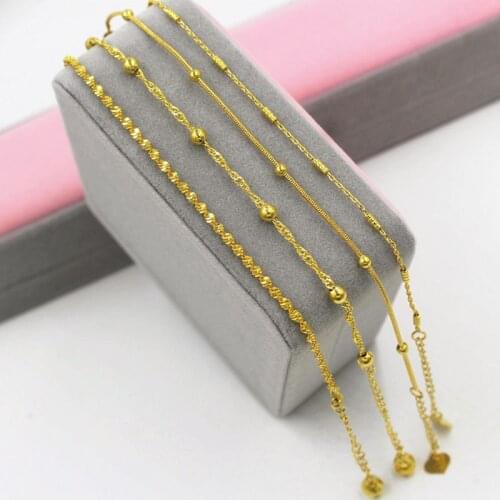 Wholesale pure gold color snake chain with ball beads bracelet for Women / girls 18+3cm.fashion women Jewelry