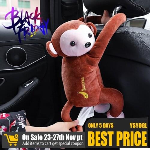 PP Cotton Car Hanging Accessories Cute Monkey Tissue Box Portable Car Decoration Home Office Car Accessories for Girls Kids