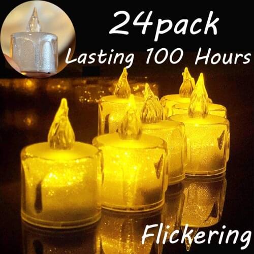 Christmas decor Led Candles, Flickering Crystal Clear Tea Lights,24 Pack Flameless Candles 100+ Hours Candles Battery Operated
