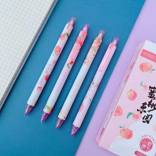 1pcs Cute Pink Peach Press Pen Novelty School Writing Stationery Bullet Black Ink 0.5mm Gel Pen Kawaii Sweet