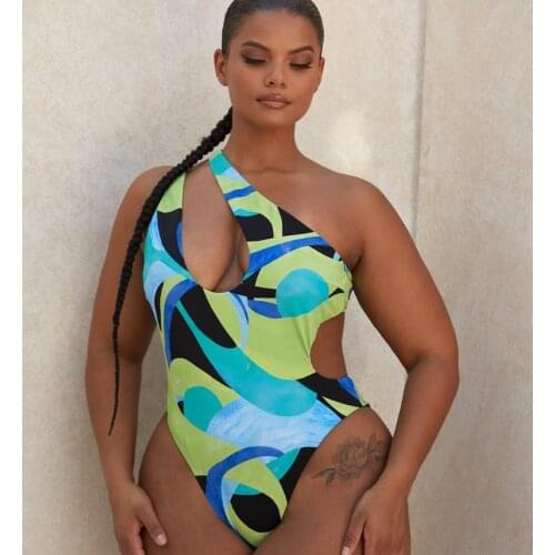 Sexy One Piece Swimsuit 2021 Swimwear Women Print One Shoulder Push Up Monokini Bodysuit Summer Beachwear Brazilian Bathing Suit