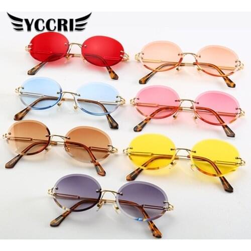 2020 Retro Oval Women Sunglasses Frameless Rimless Color men Sun Glasses For Women Vintage Gothic Luxury Gafas shades for women
