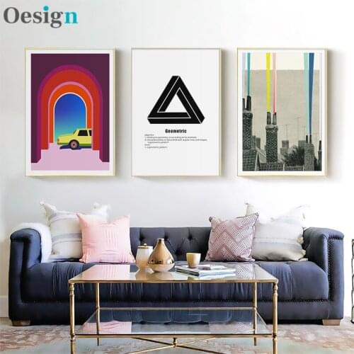 Mid 20th Century Modern Colorful Creative Collage Vintage Canvas Colorful Chimney Classical Music Board Painting Abstract Poster