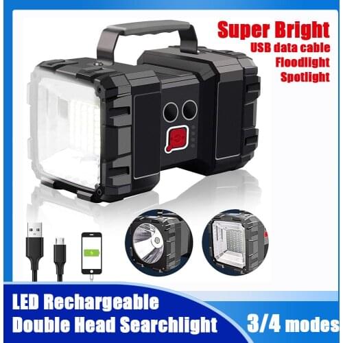 Super Bright LED Rechargeable Double Head Searchlight Handheld Flashlight Work Light Spotlight Floodling