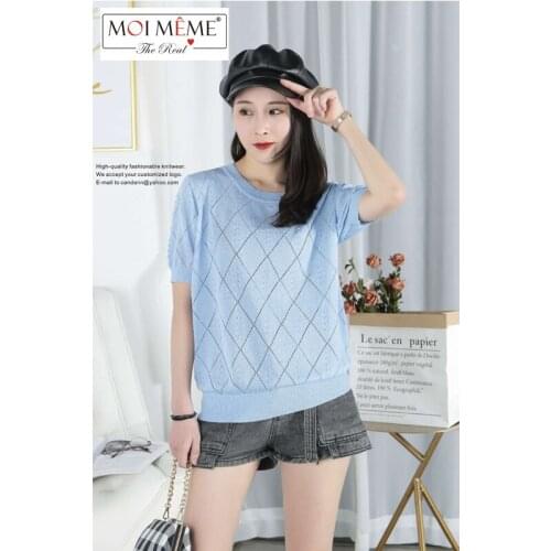 2021 new diamond-shaped small sexy hollow summer casual womens knitted sweater short sleeve fashion o-neck sweater