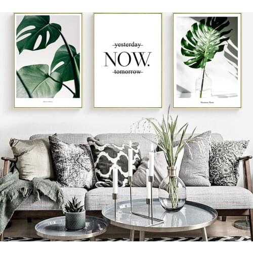 Tropical Palm Leaf Green Plant Wall Art Monstera Poster Print Gold Quote Canvas Art Painting Wall Picture Modern Home Decor