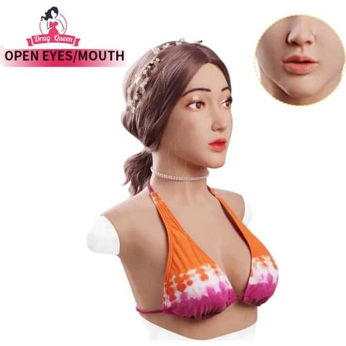 Drag Queen Female Silicone Mask With Silicone Breast Form Cup Boobs Crossdresser From Male To Female Realistic Silicone Mask