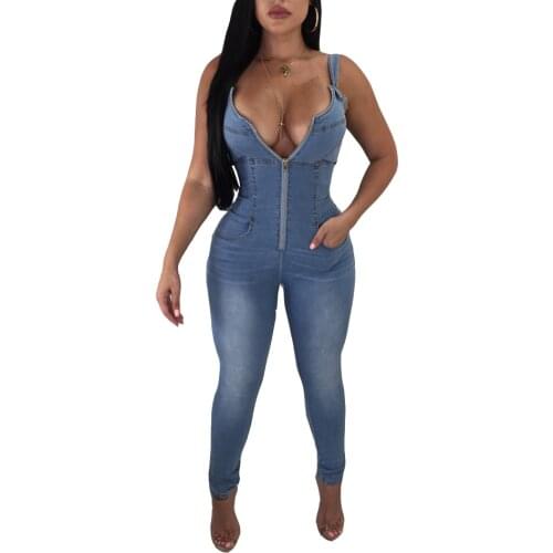 Womens Fashion Open Back Waist Slimming Jeans Sexy Casual Suspender Jumpsuit
