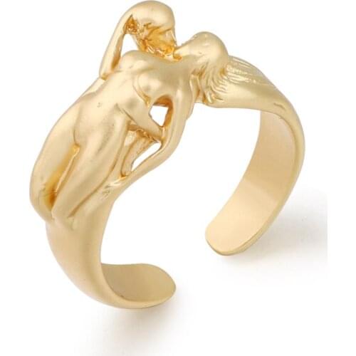 Korean Matte Gold Color Round Circle Opening Couple Finger Ring For Women Sexy Male Female Hug knuckle Joint Rings Jewelry R238