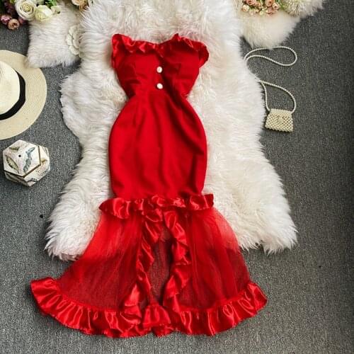 2021 Elegant Fashion New Design Layered Ruffle Maxi Dress Transparent Sleeveless Spring CelebrIty Mesh Slit Party Dress Vestidos