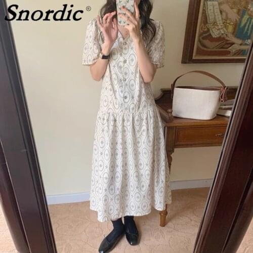 2021 New Women Summer Vintage Long Shirt Dress Chic Print Low Waist Single Breasted A-line Sundress