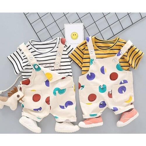 Kids Summer Baby Clothes Suit Children Boys girls Colorful Polka Dot Pattern Shirt Overalls 2Pcs/sets Toddler Clothing Infant