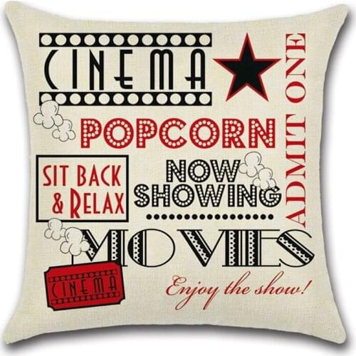 4 PCS Movie Theater Cinema Pillowcase Linen Pillow Cover Home Decor Square Cushion Cover Printing Pillow Case