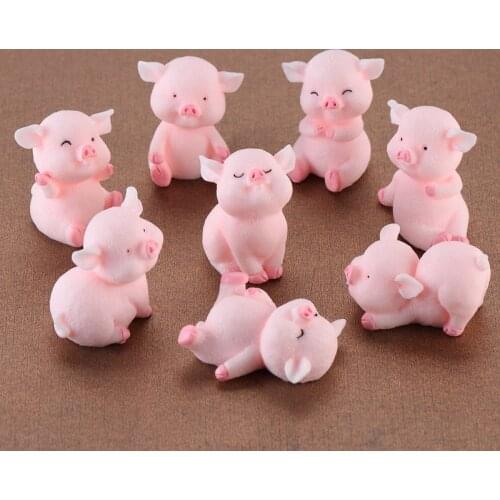 1 Piece Cute Pink Pig Animal Ornament Decorations Resin Material Pink Pork Cartoon Resin Statue Pendant Ornament DIY 37mm X 30mm