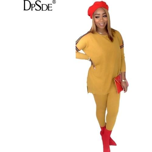 DPSDE Yellow Household Women Loose Two Pieces Set O Neck Full Sleeve Casual Top Autumn Pure Cotton New 2020 Bodycon Long Pants