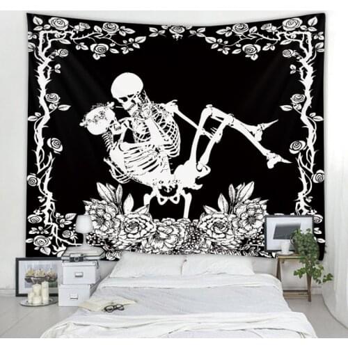 Skull Creative Pattern Printed Tapestry Yoga Buddha Mandala Tapestry Bohemian Lace Hippie Witchcraft Tapizi Wall Decoration