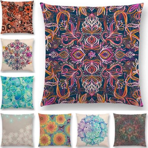 Hot Sale Vivid Art Colorful Flowers Gorgeous Floral Doodle Geometry Mandala Coral Wonderland Pattern Cushion Cover Pillow Case