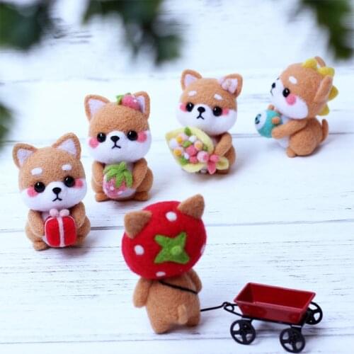 MIUSIE Girls Naughty Cute Animal Dog Pets Handmade Toy Doll Wool Felt Needle Poked Non-Finished DIY Wool Felting Package Bag