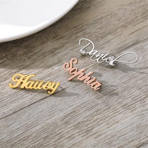 3UMeter Custom Name Brooch Personalized Stainless Steel Name Brooch Logo Custom Broochs Women Gift Jewelry Dropshipping