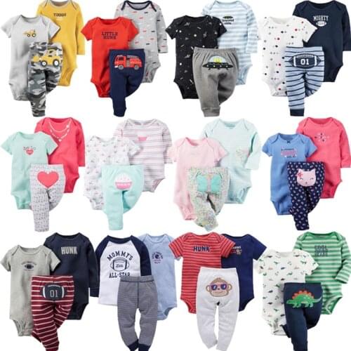 Newborn Set 3PCS Infant Baby Clothing Suit Cotton Long Sleeve o-Neck Rompers+Pant Toddler Baby Boy Girl Spring Autumn Outfits