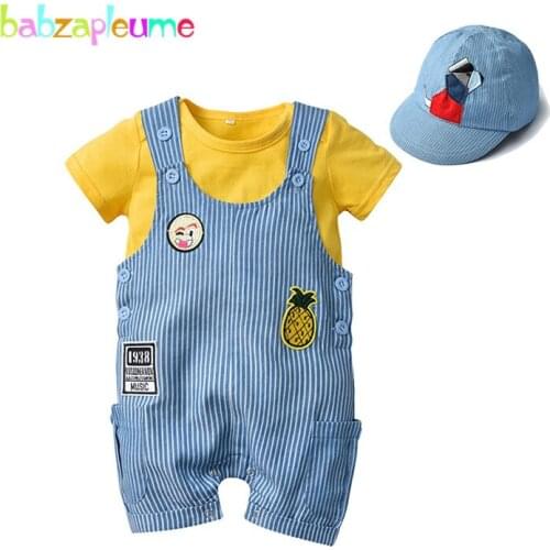 3Piece 0-24Months 2019 Summer Outfits Newborn Clothes Short Sleeve Infant Bodysuits+Jumpsuit+Hats Baby Boys Clothing Set BC1704
