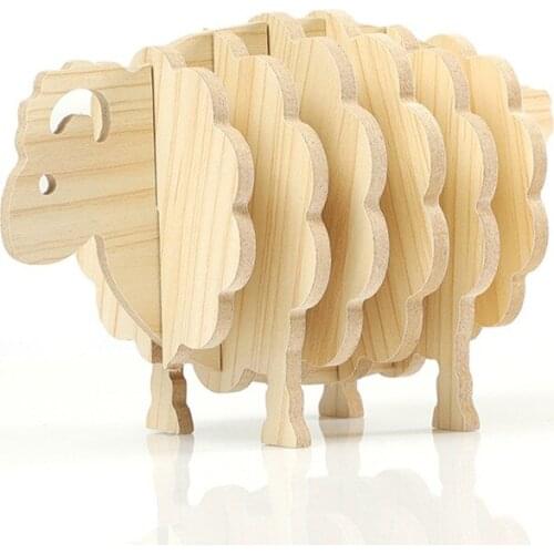 Lovely Wooden Little Sheep Set Tea Coasters Coffee Cup Pad Placemats Decor Durable Heat Resistant Drink Mat Home Supplies
