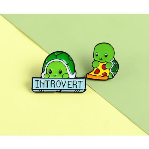 Cute shy "introverted" animal turtle pizza friend gift brooch animal girl backpack jewelry badge gift