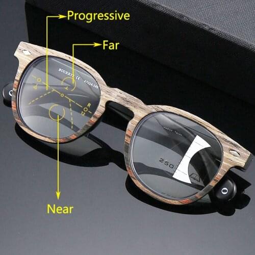 Wood Grain Progressive MultiFocal Reading Glasses for Men Women Blue Light Blocking Presbyopia Glasses High Quality Eyeglasses