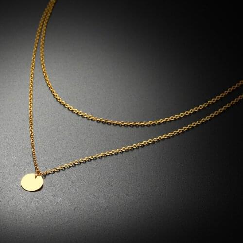 Fashion Jewelry for Women Girl Gold Color stainless Steel Thin Strong Chain Round Charm Necklace