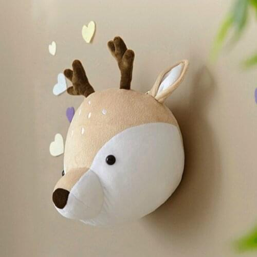 Nordic Plush Toys Animal Head Wall Mounts Decor 3D Deer Head Wall Hanging Art Kids Room Wall Decoration Birthday Xmas Toys Gift