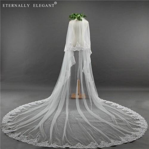 2018 New 2 Layers Wedding Veil 3.5m Long Comb Lace Mantilla Cathedral Bridal Veil Wedding Accessories Veu De Noiva EE5003