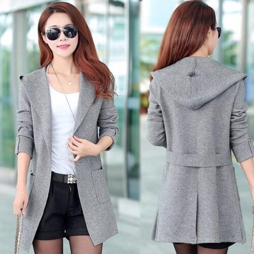 2021 Spring New Womens Hooded Sweater Jacket Slim With Pocket All-match Knit Cardigan Plus size 3XL Autumn Female Casual Tops