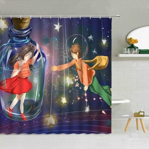 Boy And Girl Love Bathroom Decor Fairytale World Dream Starry Sky Shower Curtain Chinese Scenery Waterproof Fabric Curtains Set