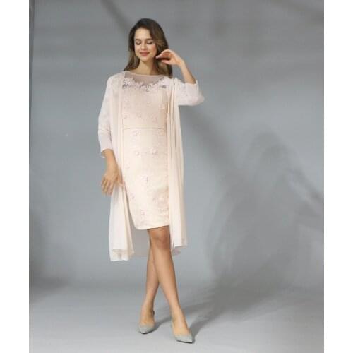 Mother Of The Bride Dress Elegant Lace With Chiffon Tea Length 3/4 Sleeve Plus Size Vestido Madre De La Novia Applique Beautifu