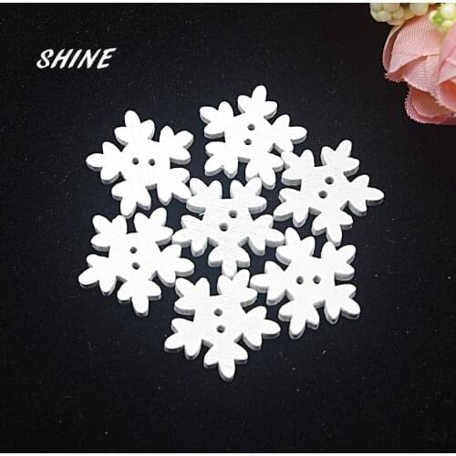 SHINE 50PCs Wood Sewing Buttons Scrapbooking Snowflake White Two Holes 18mm Dia. Costura Botones Decorate bottoni botoes D133BG3