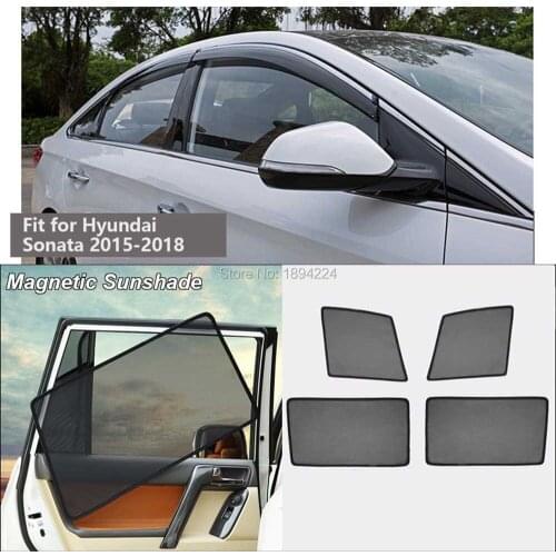 Car Full Side Windows Magnetic Sun Shade UV Protection Ray Blocking Mesh Visor For Hyundai Sonata 2015-2018