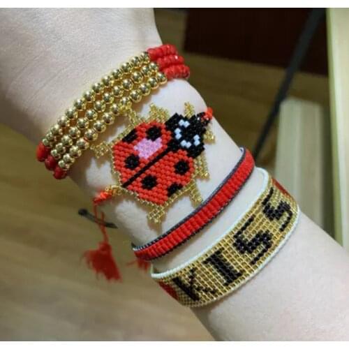 Pretty Bead Handmade Miyuki bracelet cute seven-star ladybug tassel bracelet fashion alphabet copper bead crystal bracelet