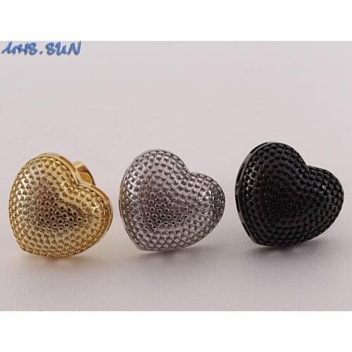 MHS.SUN New fashion love heart stud earrings gold/black color korean style earrings for women copper jewelry party gift