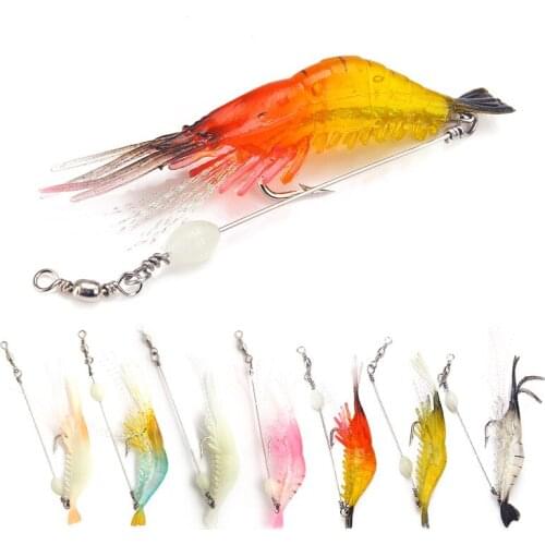 1 Pcs 8.5cm/5.6g Luminous Simulation Prawn Soft Shrimp Floating Shaped Worn Fake Lure Hook Isca Fishing Lure Artificial Bait