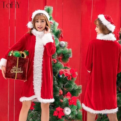 TaFiY Brand New Women Fancy Dress Christmas Costume Halloween Costume Santa Long Sleeve Dress Christmas Cosplay Party Costume