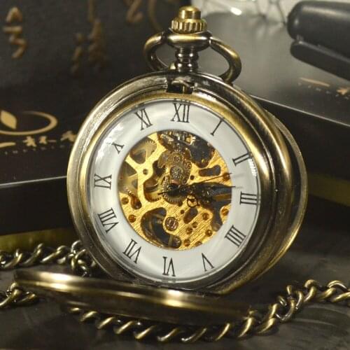 TIEDAN Steampunk Luxury Fashion Antique Black Skeleton Mechanical Pocket Watch Men Chain Necklace Business Casual Pocket Watches