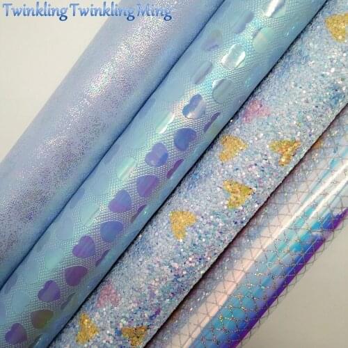 Hearts Printed Glitter Fabric, Iridescent Synthetic Leather, Hearts Faux Fabric Sheets For Bow A4 21x29CM Twinkling Ming XM005B